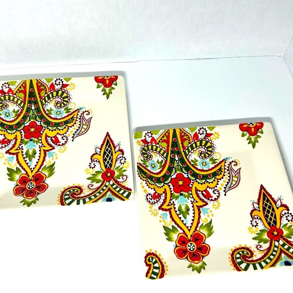Tabletops Lifestyles Amelia Plates Handcrafted Set of 2 Plates 10” Beautiful Art